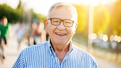 Man after dental implant post-op instructions in Irving