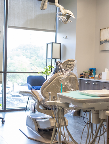 Empty dental exam chair
