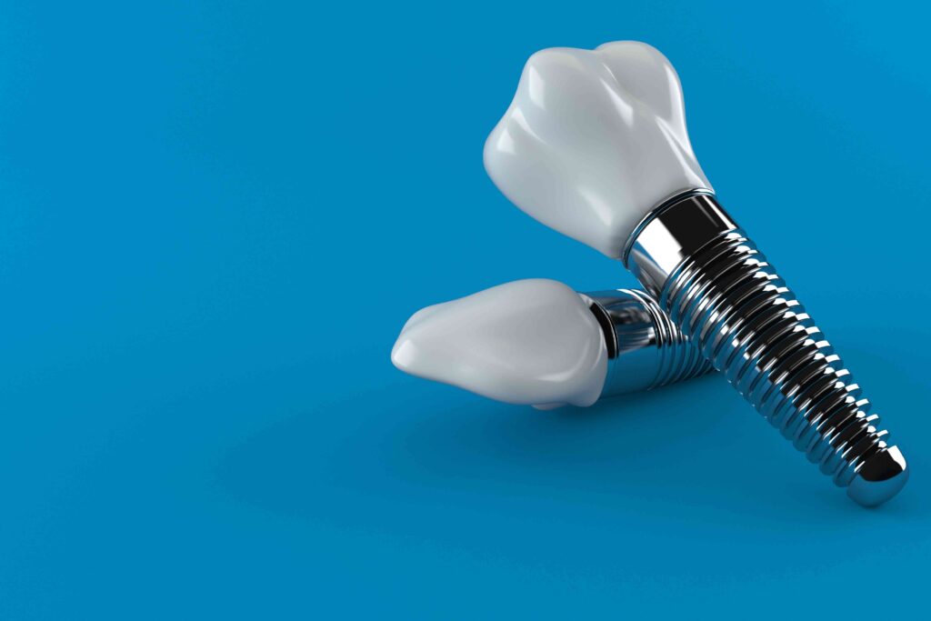 Dental implant on a blue background